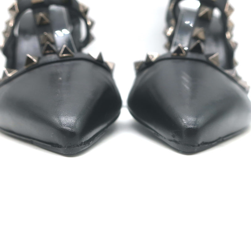 Valentino Noir Rockstud Caged Pumps Black Leather Size 39 Pointed Toe Heels