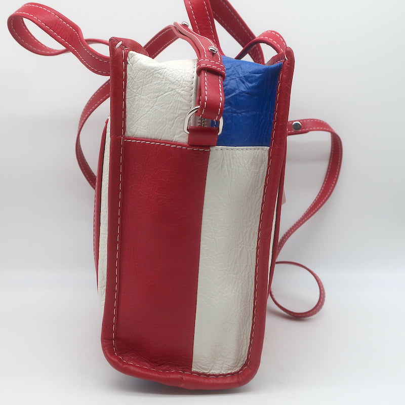 Balenciaga Bazar XS Striped Convertible Tote Red/Blue Leather Crossbody NEW