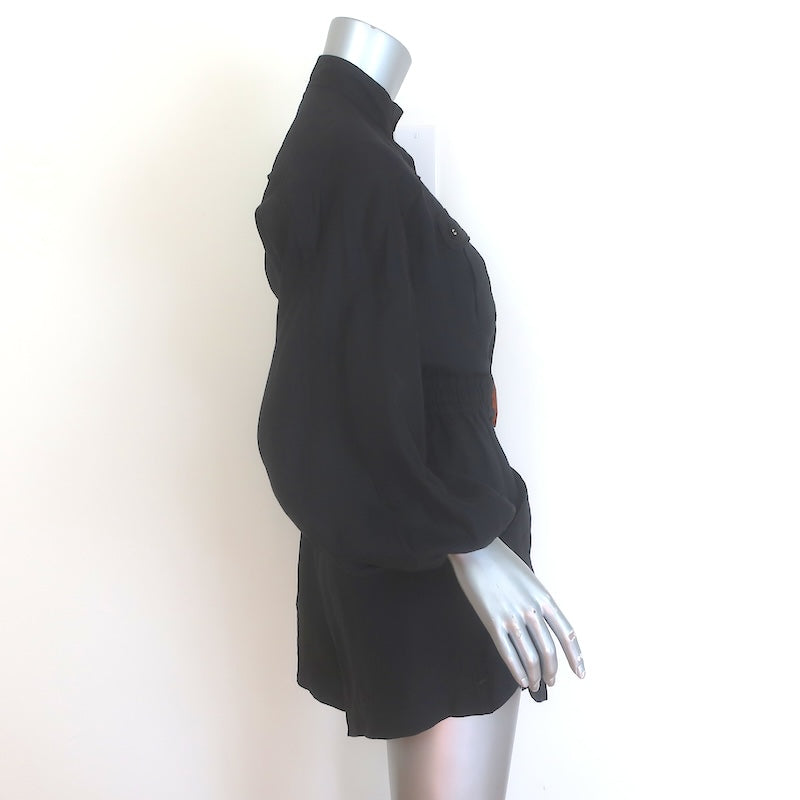 Zimmermann Devi Ballon-Sleeve Belted Romper Black Linen Size 0