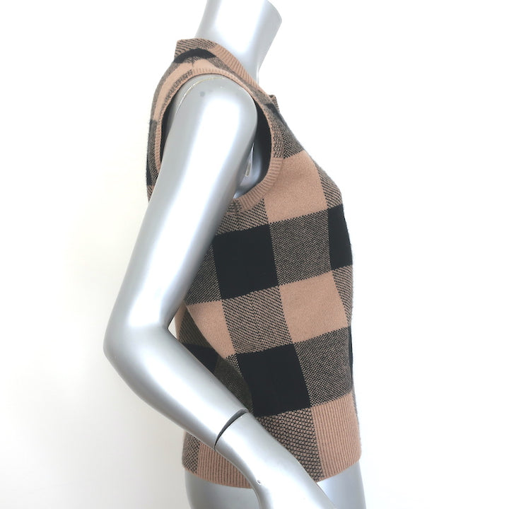 Christian Dior Checked Cashmere Top Tan/Black Size 36 Sleeveless Sweater Vest