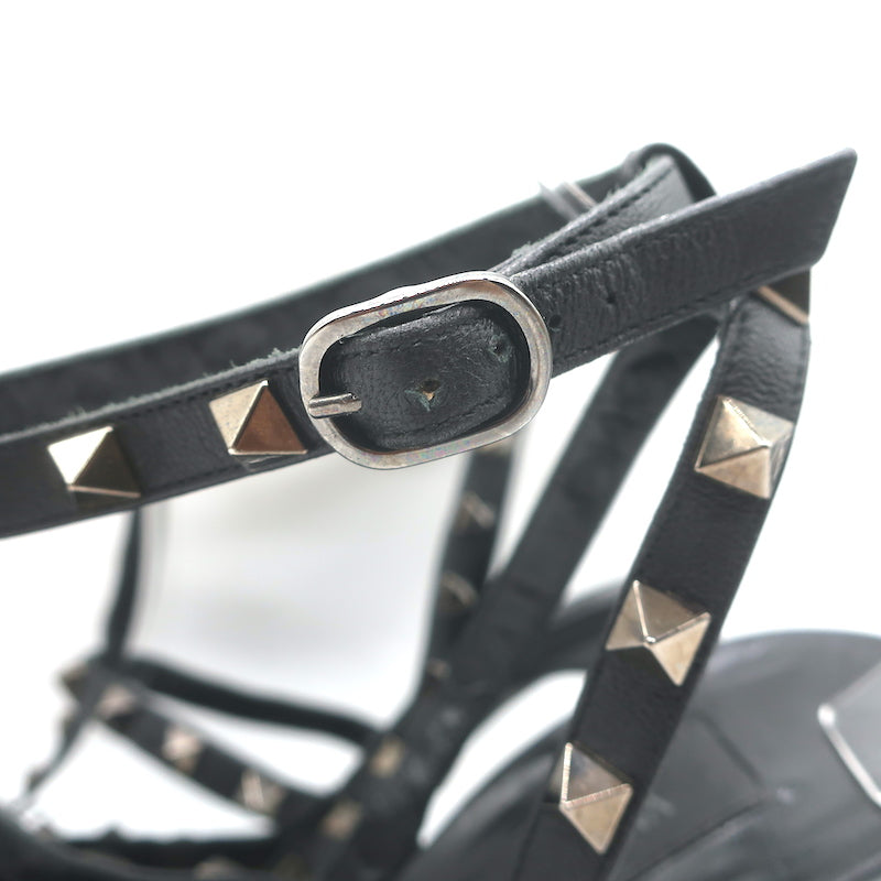 Valentino Noir Rockstud Caged Pumps Black Leather Size 39 Pointed Toe Heels
