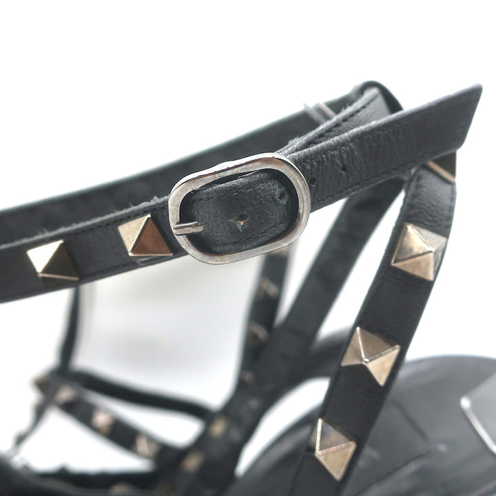Valentino Noir Rockstud Caged Pumps Black Leather Size 39 Pointed Toe Heels