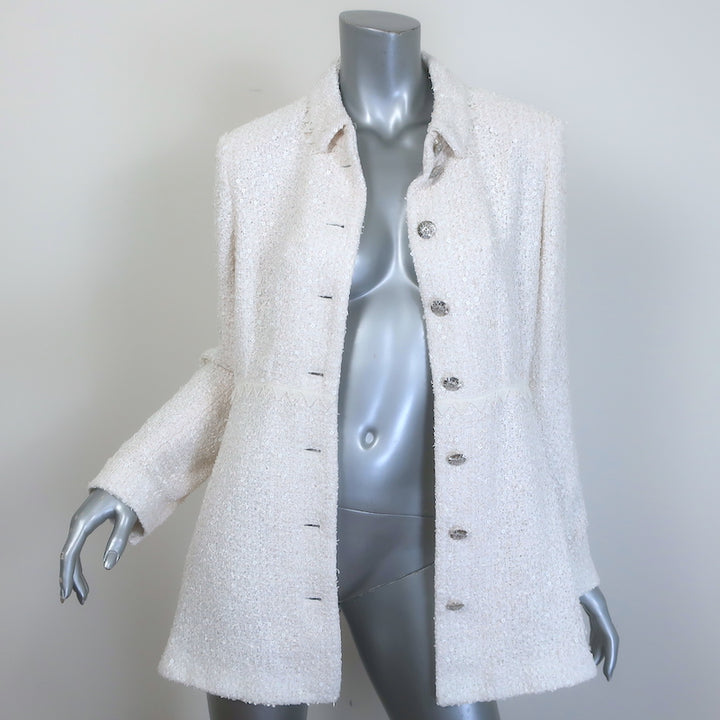 Chanel CC Embroidered Lace-Trim Sequined Tweed Jacket Cream Size 42