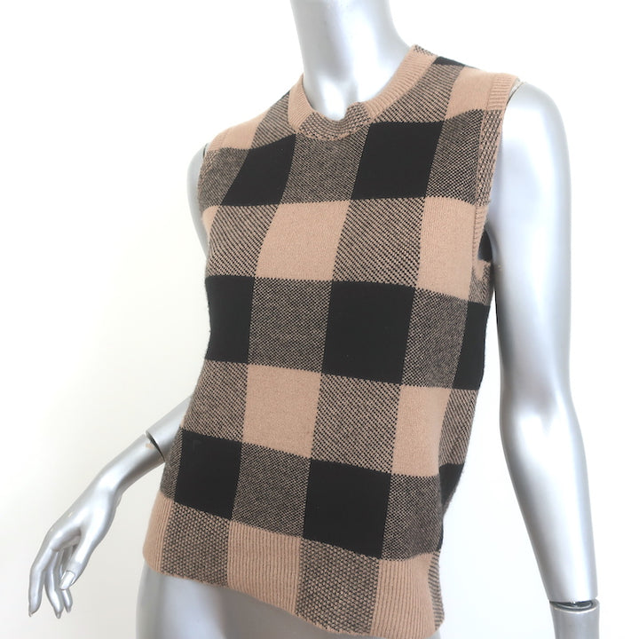 Christian Dior Checked Cashmere Top Tan/Black Size 36 Sleeveless Sweater Vest