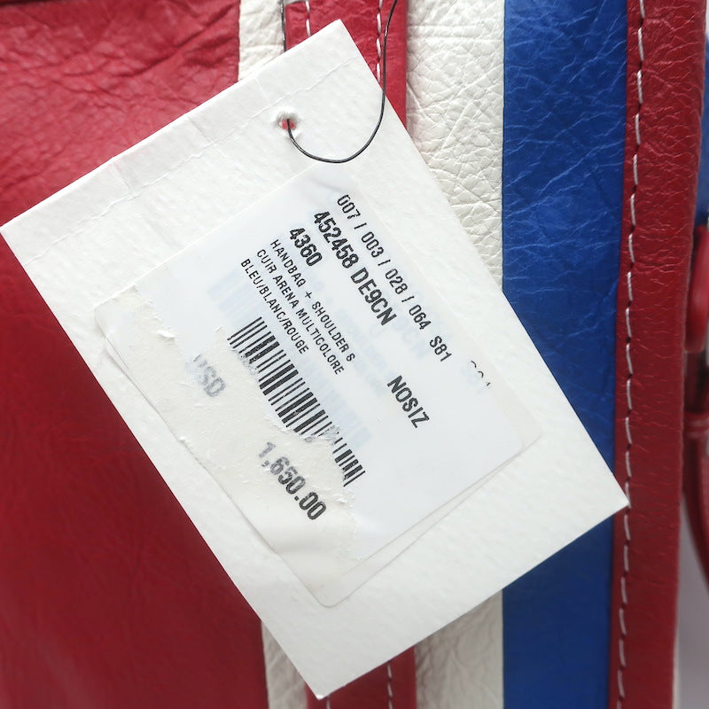 Balenciaga Bazar XS Striped Convertible Tote Red/Blue Leather Crossbody NEW