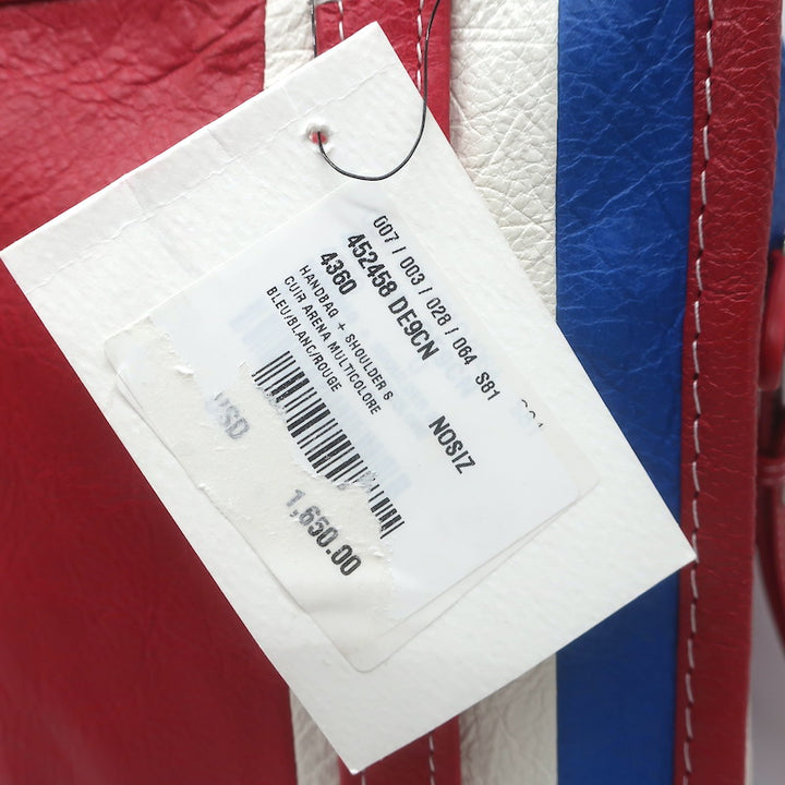 Balenciaga Bazar XS Striped Convertible Tote Red/Blue Leather Crossbody NEW