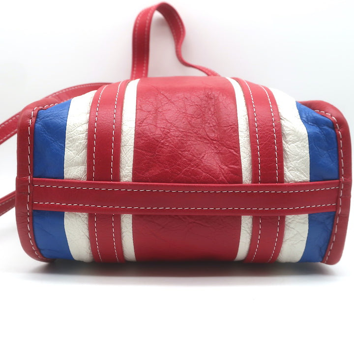 Balenciaga Bazar XS Striped Convertible Tote Red/Blue Leather Crossbody NEW