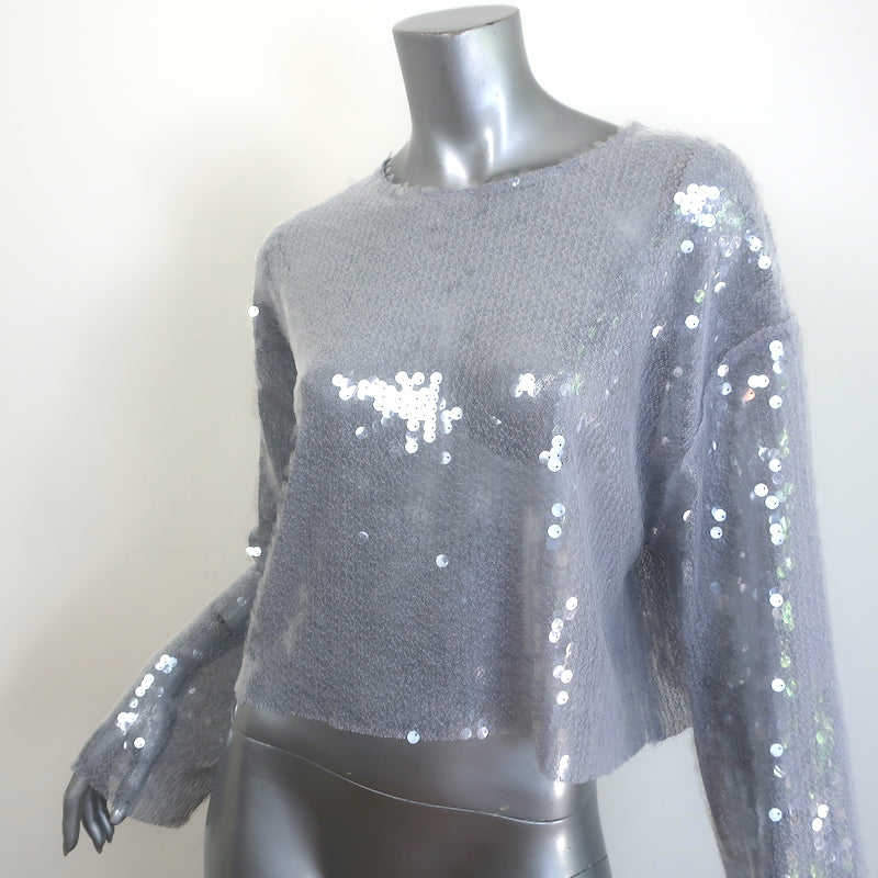 Zara Sequined Long Sleeve Top Silver Gray Size Medium