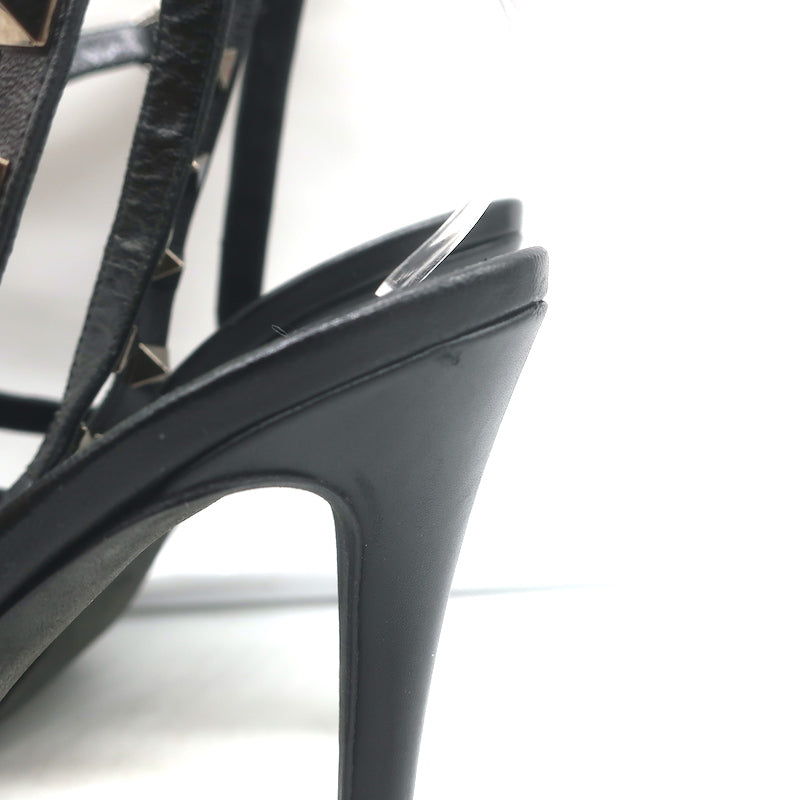 Valentino Noir Rockstud Caged Pumps Black Leather Size 39 Pointed Toe Heels