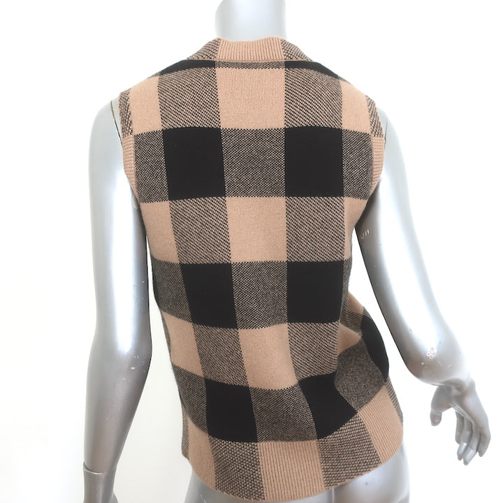 Christian Dior Checked Cashmere Top Tan/Black Size 36 Sleeveless Sweater Vest