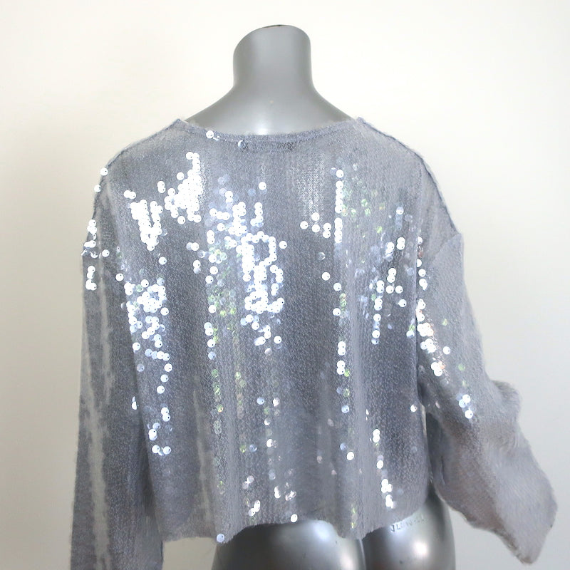 Zara Sequined Long Sleeve Top Silver Gray Size Medium
