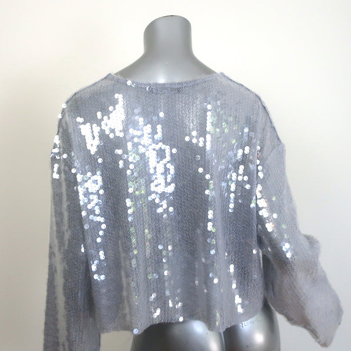Zara Sequined Long Sleeve Top Silver Gray Size Medium