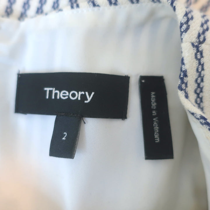 Theory Helaina Sleeveless Mini Dress Navy/White Striped Stretch Wool Size 2