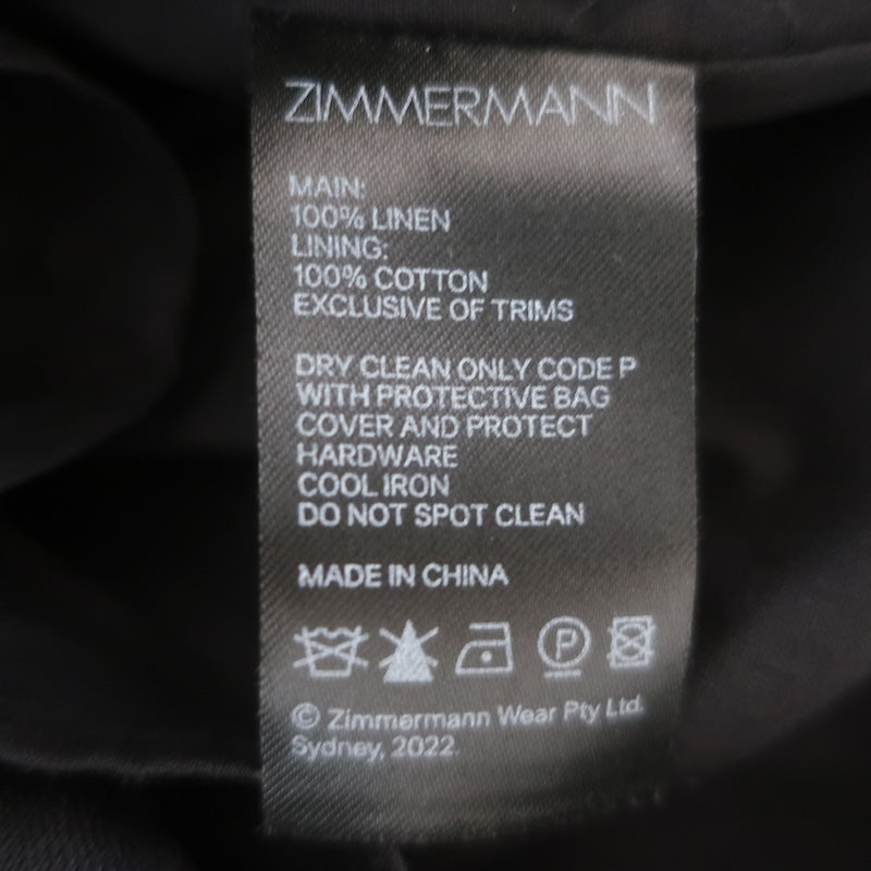 Zimmermann Devi Ballon-Sleeve Belted Romper Black Linen Size 0