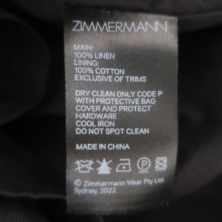 Zimmermann Devi Ballon-Sleeve Belted Romper Black Linen Size 0