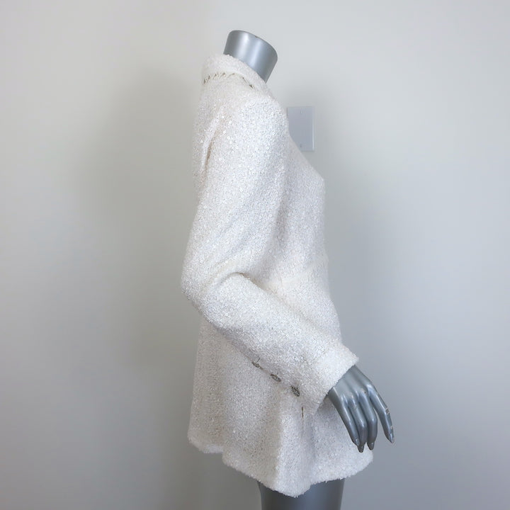 Chanel CC Embroidered Lace-Trim Sequined Tweed Jacket Cream Size 42