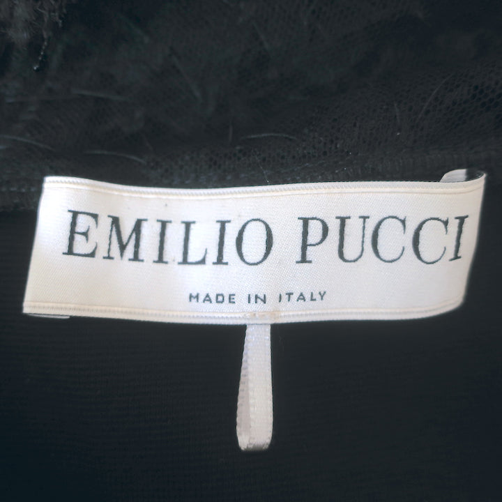 Emilio Pucci Sequined Lace Yoke Dress Black Stretch Jersey Size US 6