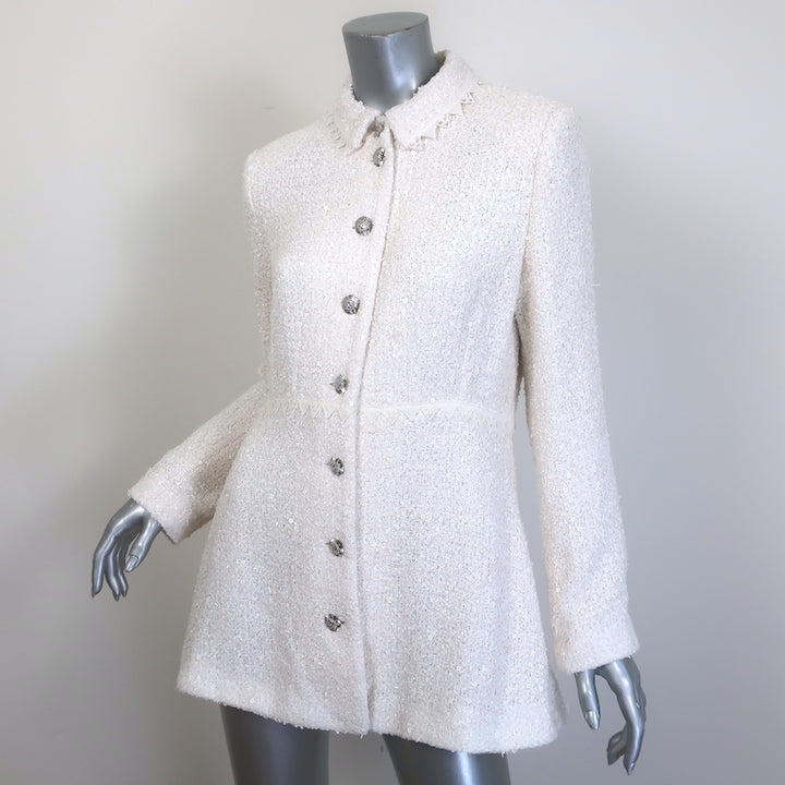 Chanel CC Embroidered Lace-Trim Sequined Tweed Jacket Cream Size 42