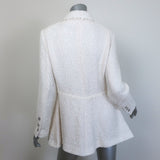 Chanel CC Embroidered Lace-Trim Sequined Tweed Jacket Cream Size 42