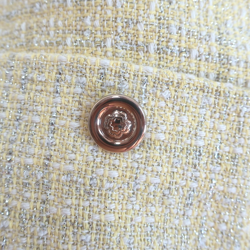 Maje Jitania Tweed Mini Skirt Light Yellow/Silver Cotton-Blend Size 38 NEW