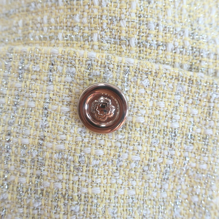 Maje Jitania Tweed Mini Skirt Light Yellow/Silver Cotton-Blend Size 38 NEW
