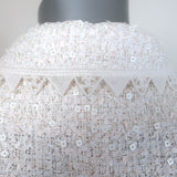 Chanel CC Embroidered Lace-Trim Sequined Tweed Jacket Cream Size 42