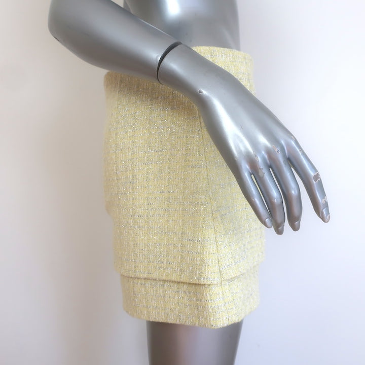 Maje Jitania Tweed Mini Skirt Light Yellow/Silver Cotton-Blend Size 38 NEW