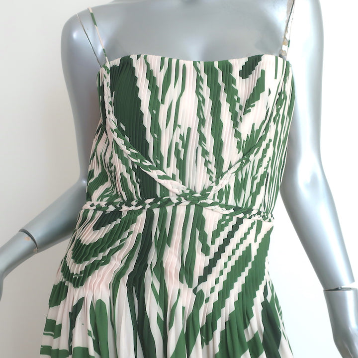 Andres Otalora Maxi Dress Kalal Green/Cream Printed Pleated Crepe Size 6