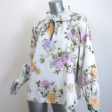 LoveShackFancy Willow Tie-Neck Top Cream Spring Garden Print Size Large