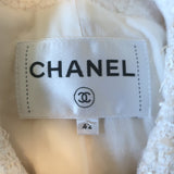 Chanel CC Embroidered Lace-Trim Sequined Tweed Jacket Cream Size 42