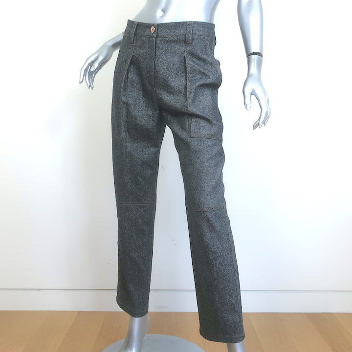 Brunello Cucinelli Monili-Detail Cropped Trousers Charcoal Wool-Cashmere Size 38
