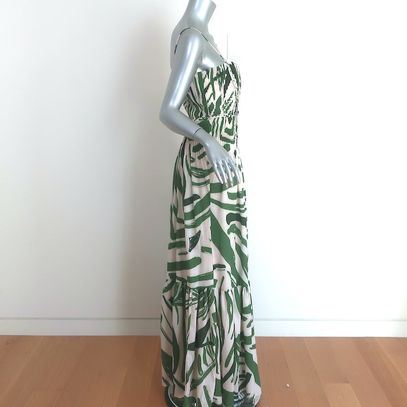 Andres Otalora Maxi Dress Kalal Green/Cream Printed Pleated Crepe Size 6 Andres Otalora Maxi Dress Kalal Green/Cream Printed Pleated Crepe Size 6
