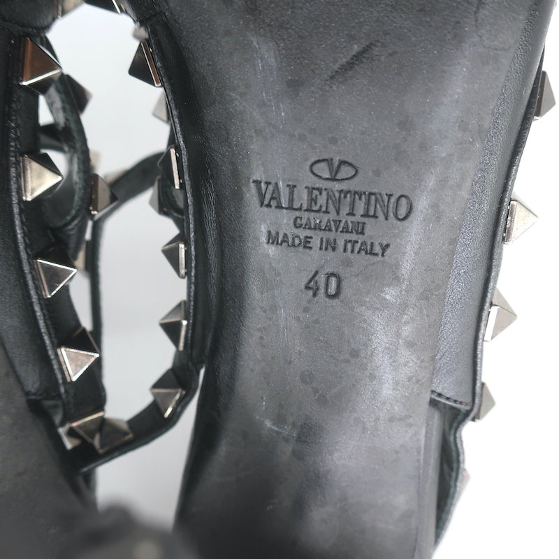 Valentino Noir Rockstud Caged Pumps Black Leather Size 39 Pointed Toe Heels