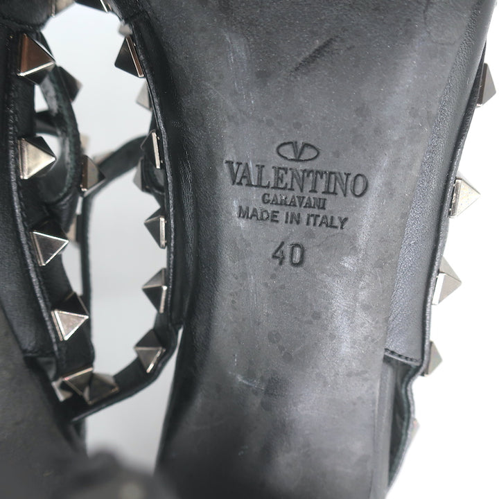 Valentino Noir Rockstud Caged Pumps Black Leather Size 39 Pointed Toe Heels