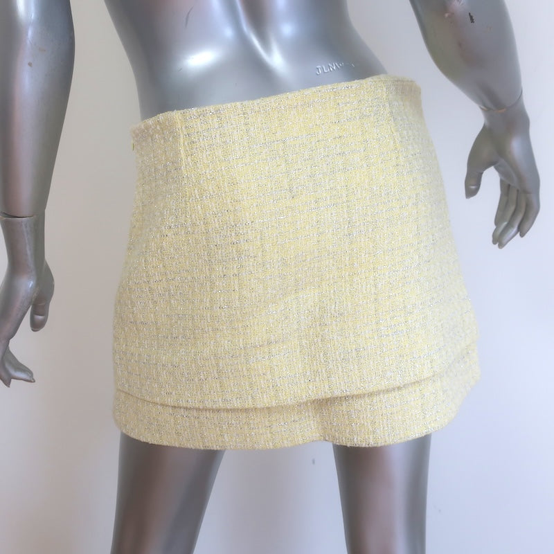 Maje Jitania Tweed Mini Skirt Light Yellow/Silver Cotton-Blend Size 38 NEW