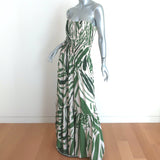 Andres Otalora Maxi Dress Kalal Green/Cream Printed Pleated Crepe Size 6
