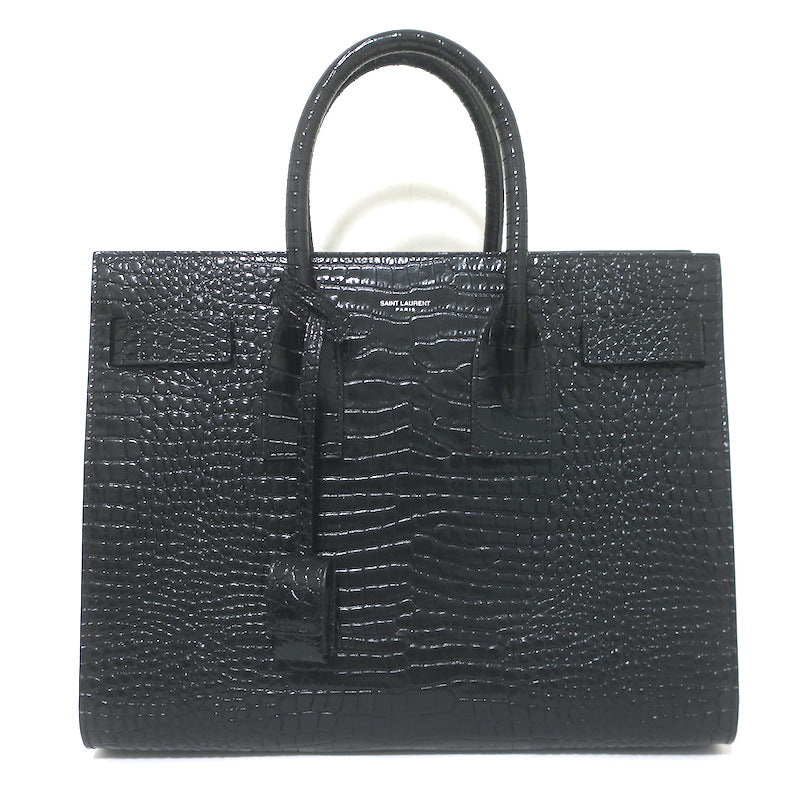 Saint Laurent Sac De Jour Small Tote Black Croc-Embossed Leather Crossbody Bag NEW
