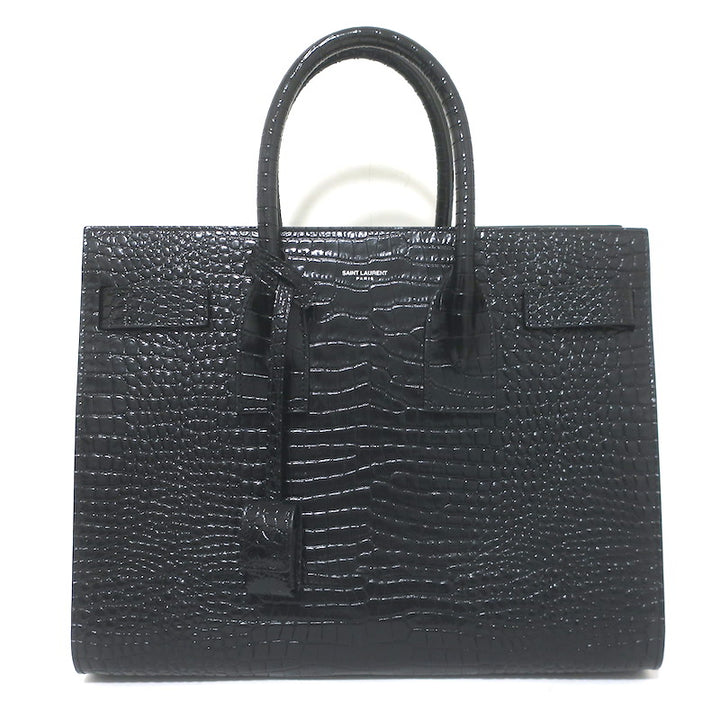 Saint Laurent Sac De Jour Small Tote Black Croc-Embossed Leather Crossbody Bag NEW