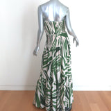 Andres Otalora Maxi Dress Kalal Green/Cream Printed Pleated Crepe Size 6
