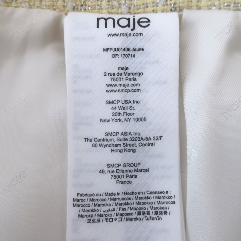 Maje Jitania Tweed Mini Skirt Light Yellow/Silver Cotton-Blend Size 38 NEW