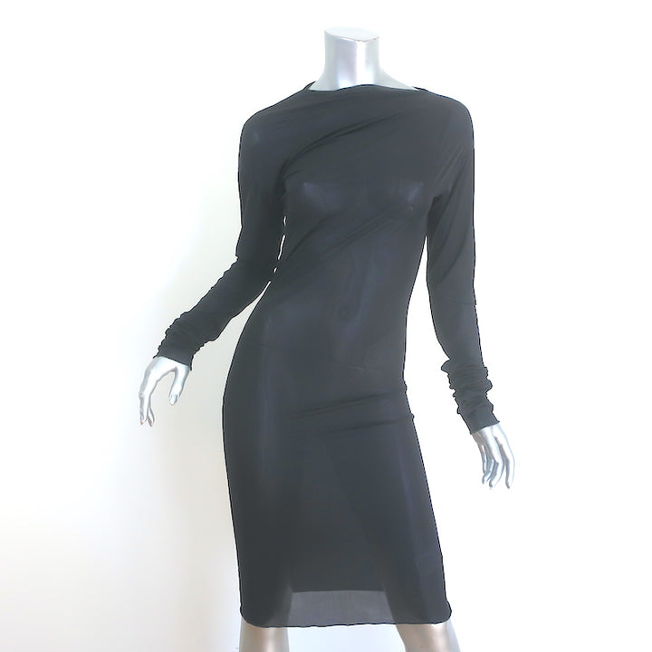 Dries Van Noten Hoan Asymmetric Ruched Dress Black Stretch Jersey Size Medium