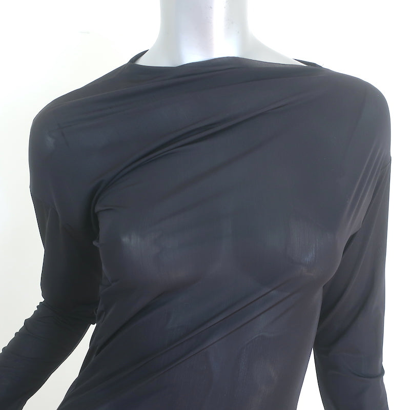 Dries Van Noten Hoan Asymmetric Ruched Dress Black Stretch Jersey Size Medium