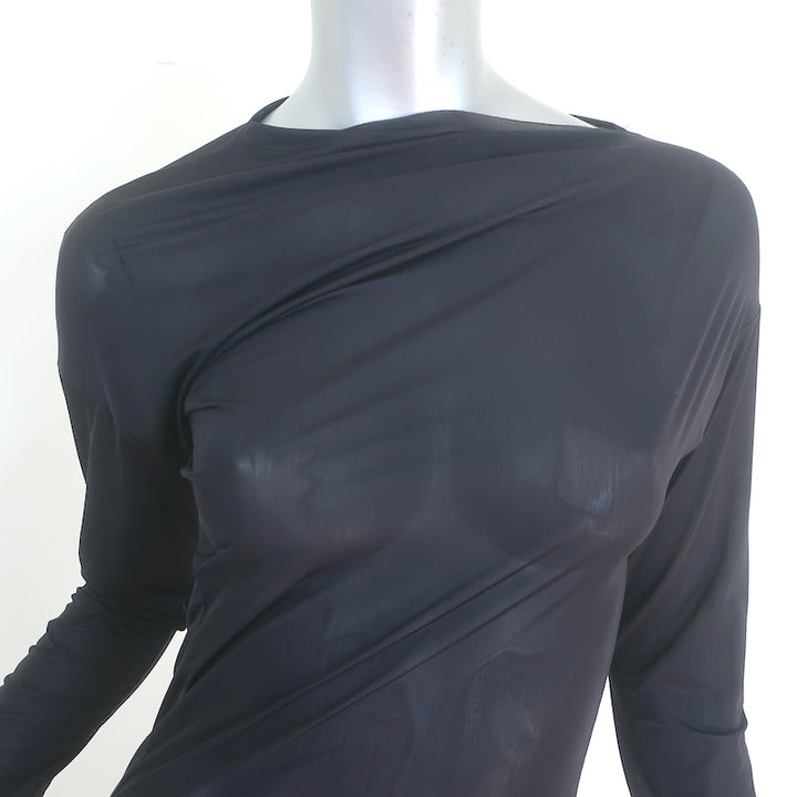 Dries Van Noten Hoan Asymmetric Ruched Dress Black Stretch Jersey Size Medium