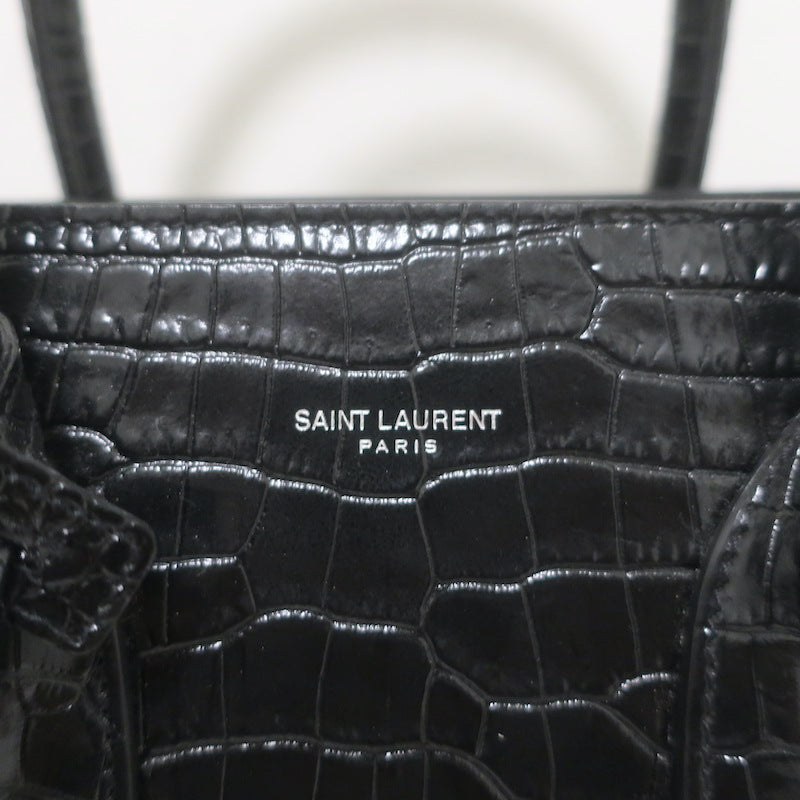 Saint Laurent Sac De Jour Small Tote Black Croc-Embossed Leather Crossbody Bag NEW