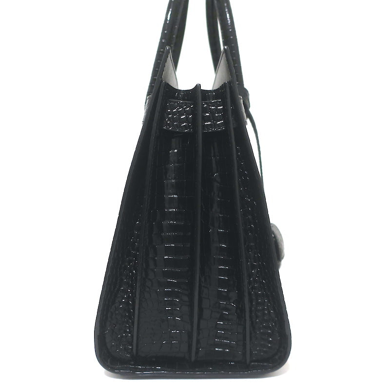 Saint Laurent Sac De Jour Small Tote Black Croc-Embossed Leather Crossbody Bag NEW