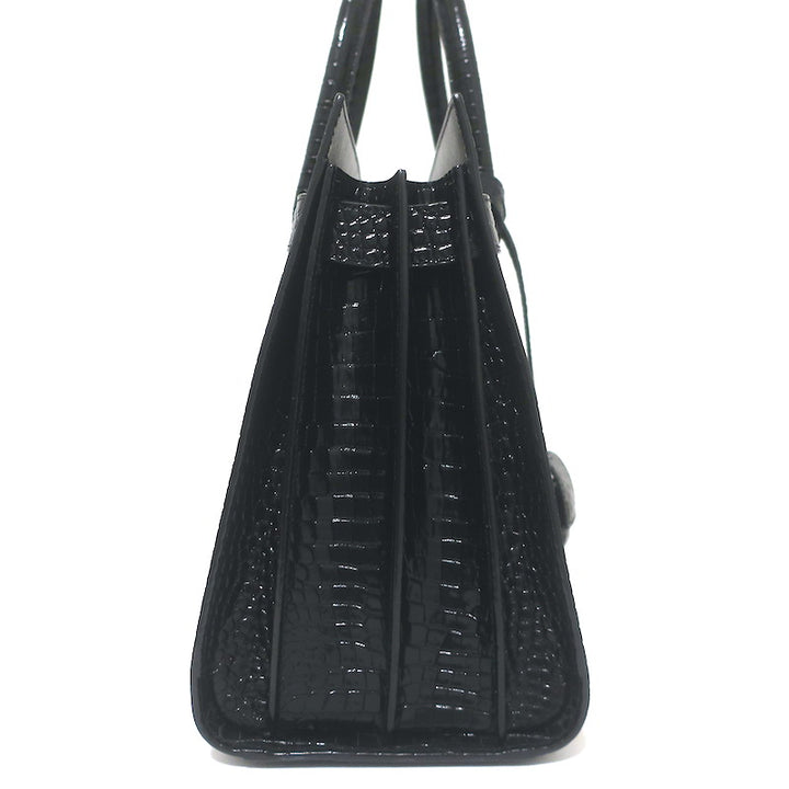 Saint Laurent Sac De Jour Small Tote Black Croc-Embossed Leather Crossbody Bag NEW
