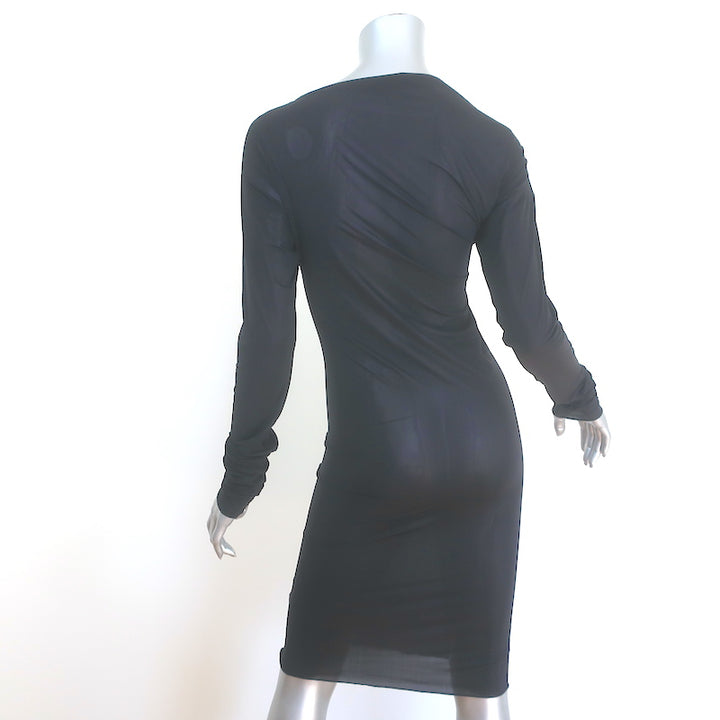 Dries Van Noten Hoan Asymmetric Ruched Dress Black Stretch Jersey Size Medium