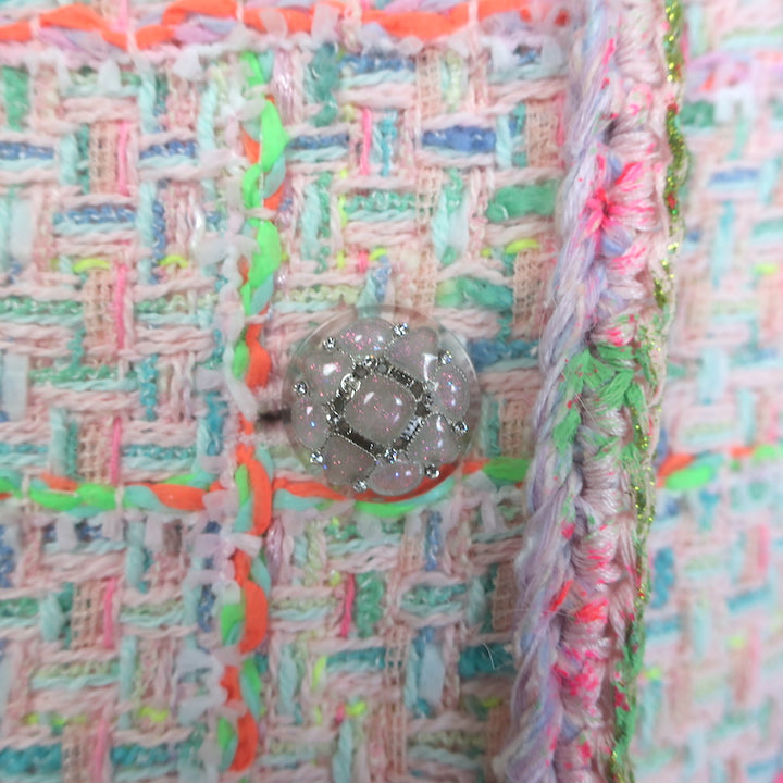 Chanel 24C Flared-Sleeve Neon Tweed Jacket Light Pink Cotton-Blend Size 42