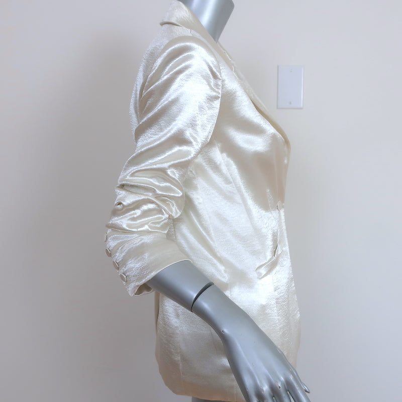 Cinq a Sept Kylie Scrunched-Sleeve Satin Blazer Ivory Size 0 One-Button Jacket