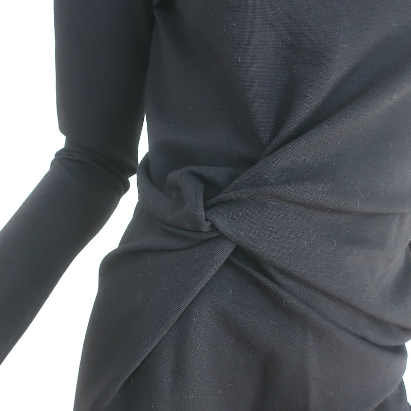 Lanvin Twist-Front Mini Dress Black Stretch Wool Size 36